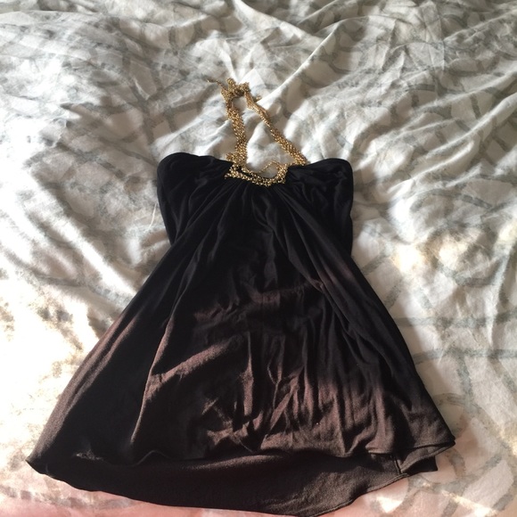 Sky Tops - EUC SKY Black Gold Built in Necklace Halter TankSm Sky Tops - EUC SKY Black Gold Built in Necklace Halter TankSm
